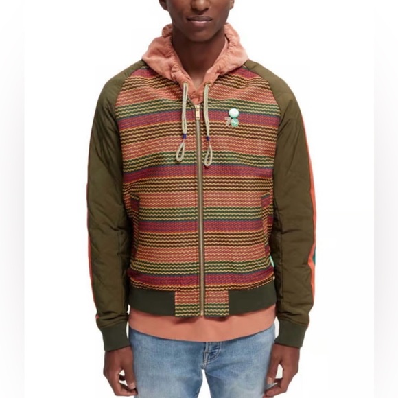 SCOTCH & SODA Mix & Match Quilted Bomber Jacket Multicolour Large - Picture 1 of 12